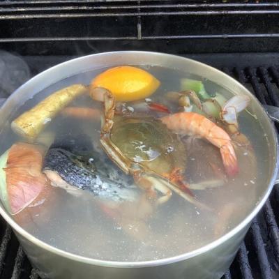 Seafood stock cooking.